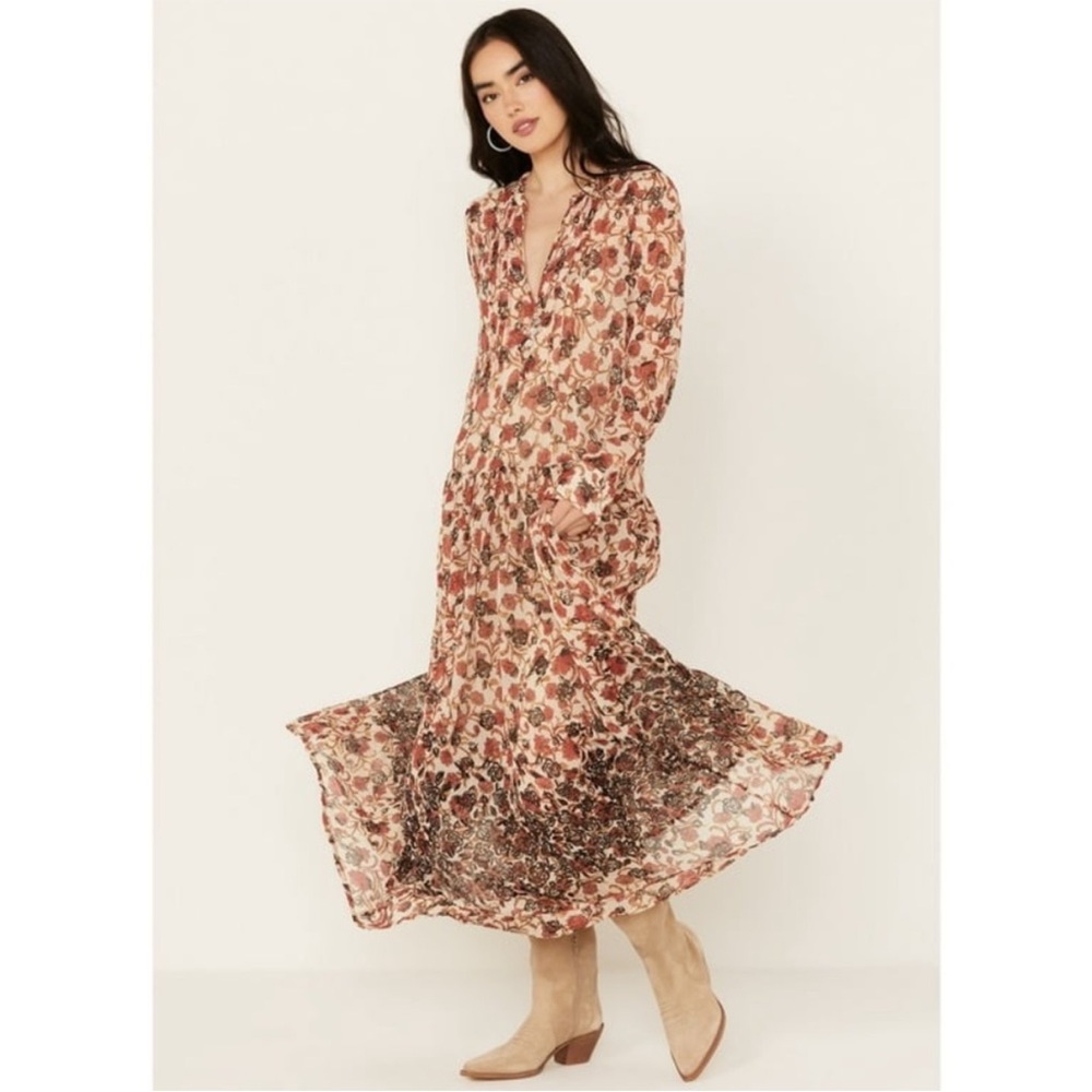 Free People See It Through Floral Long Sleeve Maxi Dress